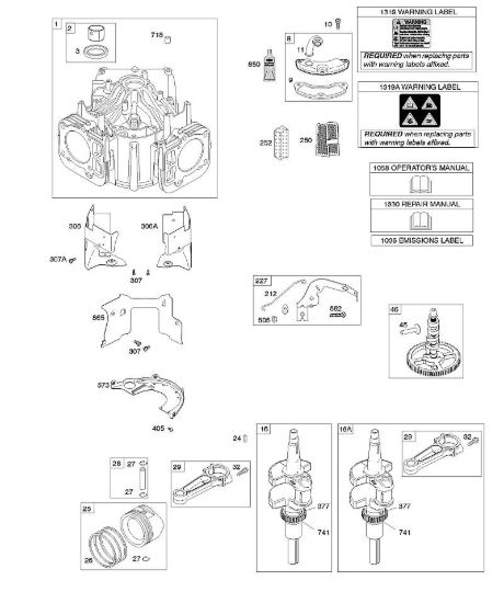D - Cilindro, albero motore, albero a camme, guide aria B&S - 44 €¦ 44R577-0001-H1 brand Stihl